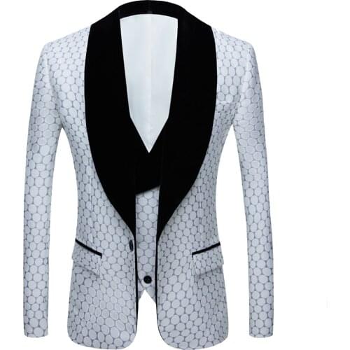 New 2 Pieces Mens Wedding Suit Three Pieces Black Dots Printed Slim Fit Notch Lapel Tuxedos Tailcoat Best Men Double Breasted V