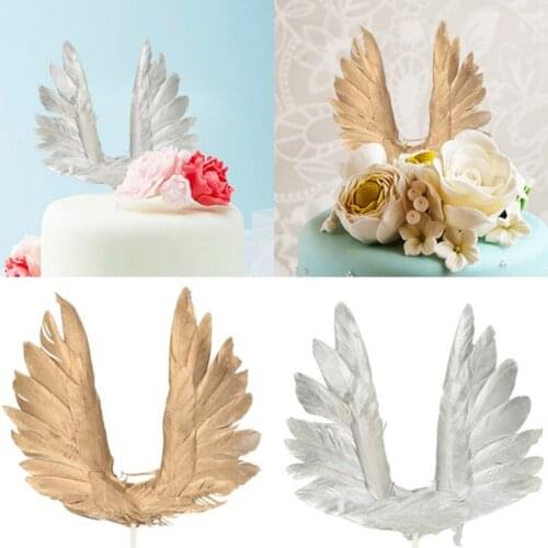 Angel Wings Swan Feather Cake Toppers For Wedding Party Decoration Baby Shower Kids Birthday Cake Insert Baking Dessert Decor