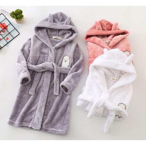 Cartoon Childrens Robe Flannel Baby Bathrobe Long Sleeve Hooded Kids Bath Robe Lovely Animal Child Boy Girls Robes Kids Clothes
