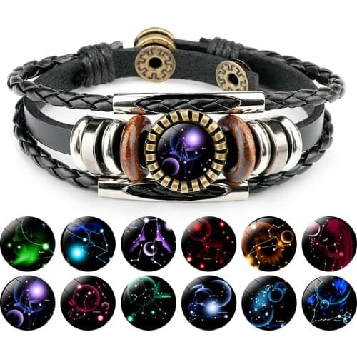 12 Zodiac Signs Constellation Charm Bracelet Men Women Fashion Multilayer Weave leather Bracelet & Bangle Birthday Gifts