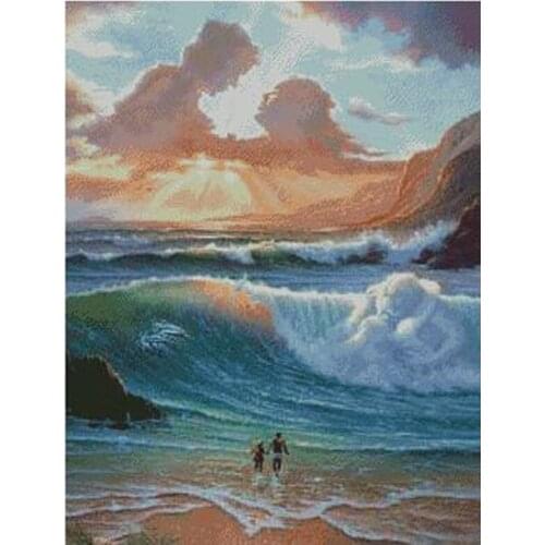 11/14/16/18/22/25/28ct Counted Cross Stitch Kit Sky Kiss Lover Love in Sea Beach Kissing