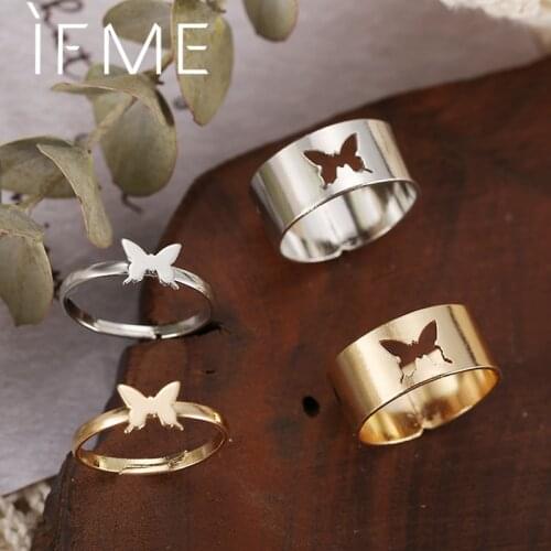 IF ME 2 Paired Butterfly Couple Adjustable Opening Ring Set for Women Men Unisex Gold Silver Color Metal Rings Trendy Jewelry