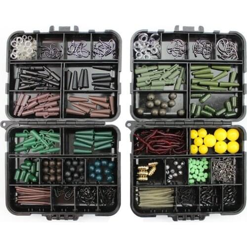 174/189pcs set Carp Fishing Tackle Kit Box Lead Clips/Beads/Hooks/Tubes/Swivels Baiting Terminal Rigs Carp Fishing Tackle Box