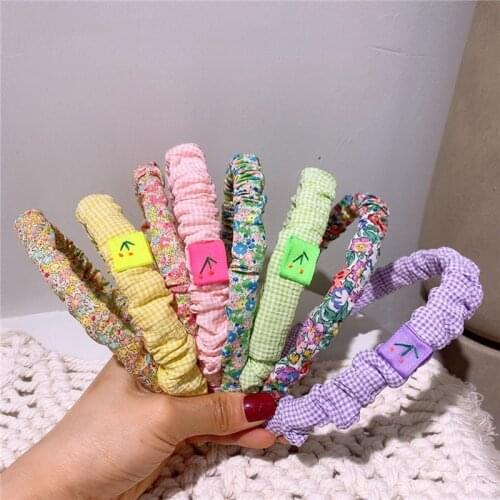 Parent-Child Summer Womens Floral Fabric Fruit Cherry Hair Bands Kids Headband Pleated Headwear For Girl Styling Tools Hair Tie