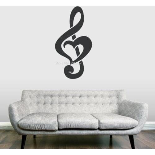 2017 New Arrival Art Sticker Wallpaper Treble Clef Heart Wall Decals Home Decor Living Room Customized Color Available ZA659