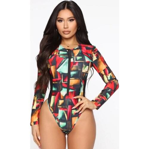 New Sports Sexy One-Piece Swimsuit Women 2021 Long Sleeve O-Neck High Cut Triangle Leopard Beach Swim Wear Front With Zipper