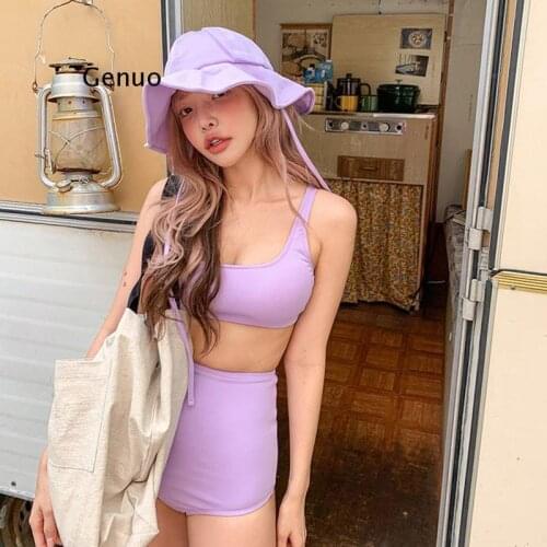 Swimsuits Two Pieces Swim Suits Bikini Girl Separate Swimsuit For Women 2 Piece Korea New Sexy High Waist Cover Hat Split