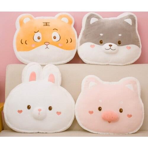 40cm Kawaii Big Animals Head Plush Pillow Toys Stuffed Soft Cartoon Husky Tiger Cat Pig Rest Cushion Dolls Gift for Kids Friends