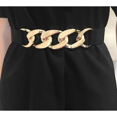 Gold Chain Belt Elastic Metal Waist Belts for Women ceiture femme Stretch Cummerbunds Ladies Coat Waistband Width 3.5CM