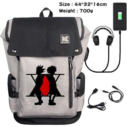 Teenager Backpack Anime HUNTERHUNTER USB Charging Travel Canvas Headphone Cartoon Laptop Bag Casual Zip Student Schoolbag