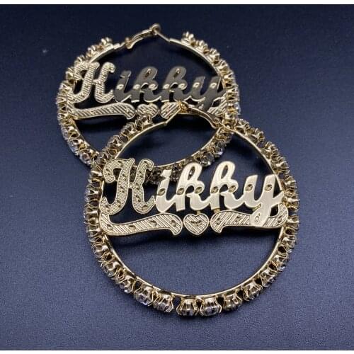 Shine Bloom New Design Name Customized Hoop Earrings. Bling Bling Real Gold Plated Initial Trendy Personal Jewelry For Women