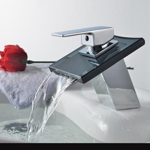 Bathroom Glass Waterfall Basin Tap Bathroom Faucet Glass Deck Mounted Solid Brass Wash Basin Sink Tap Mixer Faucet