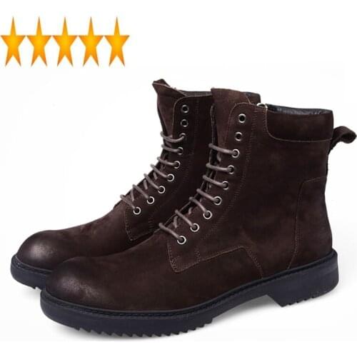 Style Winter New Warm British Men Genuine Leather Male Round Toe Lace Up Motorcycle Biker Shoes Tooling Boots