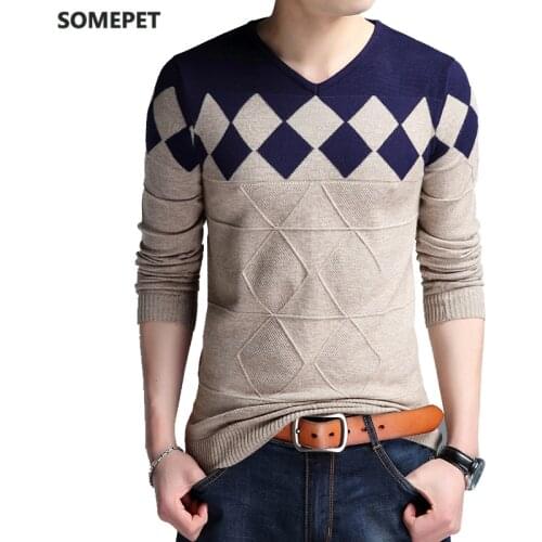 Autumn Vintage Sweater Men Collarless Sweater Christmas Sweaters Fashion V-neck Casual Slim Sweaters Men for Business