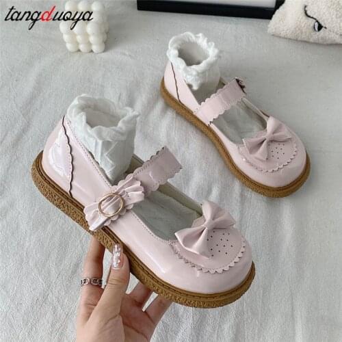 Japanese Students lolita shoes bow Girls Round Toe Buckle Straps Shoes JK Commuter Uniform cute shoes kawaii zapatilla mujer