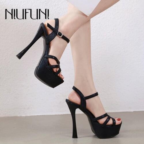 Platform Peep Toe Sandals Women NIUFUNI Buckle 14cm Ultra High Heels Fashion Wedding Party Summer Footwear PU Shoes For Women