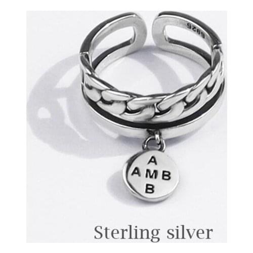 Sole Memory Retro Punk Cute Alphabet 925 Sterling Silver Female Resizable Opening Rings SRI716