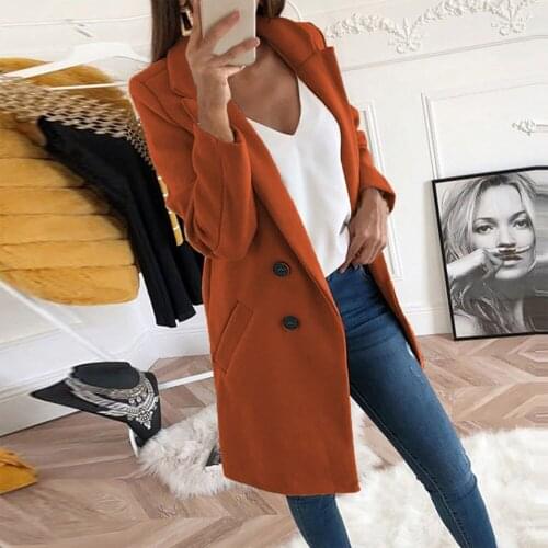 Office Ladies Slim Coats Wool Blends Long Coats Women Elegant Solid Color Button Casual Outerwear Jacket 2021 New