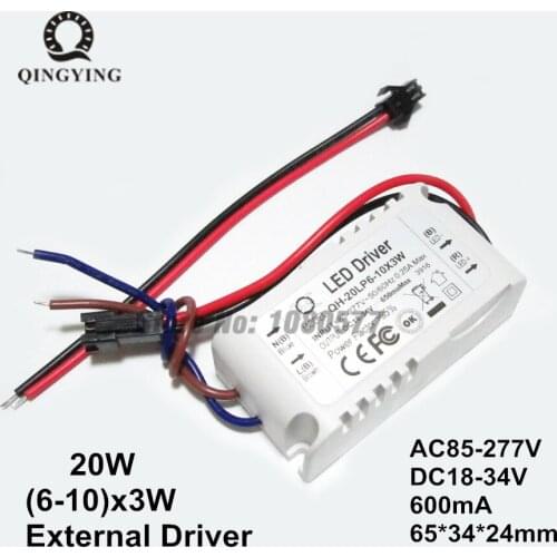 10pcs 6-10x3W 600mA LED driver, 6x3w 7x3w 8x3w 9x3w 10x3w 20w External Power Supply Lighting Transformers for ceiling light