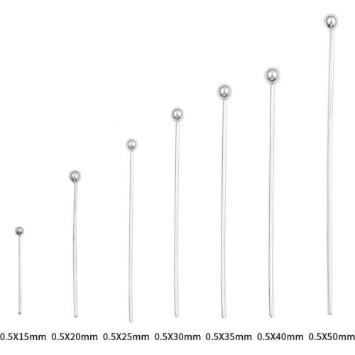 10pcs/lot 15 20 25 30 35 40 50 mm 925 Sterling Silver Metal Ball Head Pins For DIY Jewelry Making Head Pins Findings Supplies