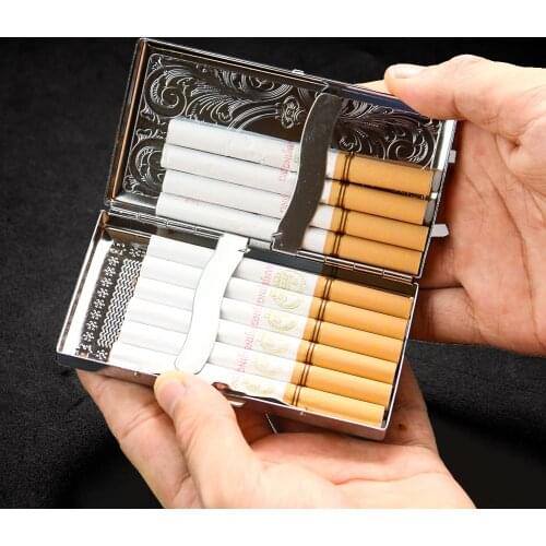 12 Sticks 100mm Retro Cigarette Metal Box Double Open Side with Spring Clip Portable Cigarette Holder Smoking Accessory Men Gift