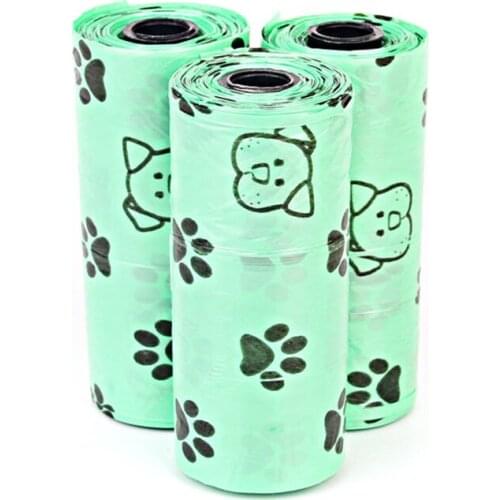 15 Pieces / Roll Pet Trash Bag Scented Dog Pickup Bag Pickup Replacement Plastic Trash Bag Funny Pattern Printing Easy Tear-off
