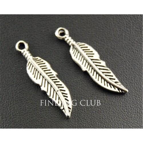 25pcs Silver Color leaf Charms Pendant DIY Necklace Charm Bracelet Bangle 28x5mm A1313