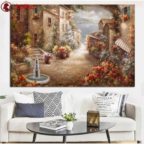 5D DIY diamond painting Abstract art, coast garden cross stitch full square round diamond Emeroidery mosaic painting home decor