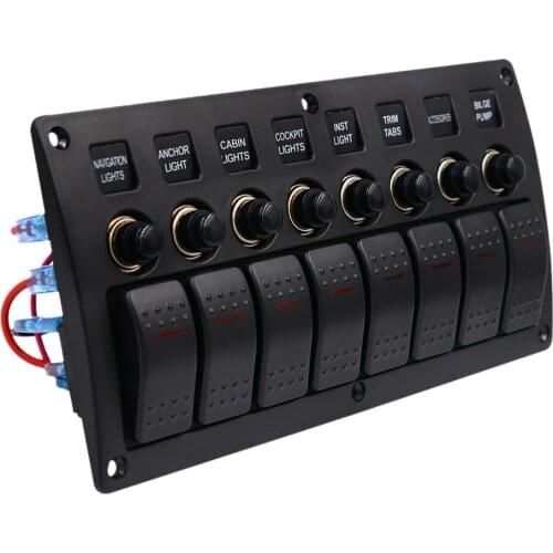 8 Gang Light Rocker Switch Control Panel Overload Protection ABS Plastic