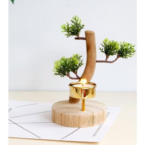 Rustic Tea Light Candle Holder Stand Wooden Pillar Bonsai Candlestick for Wedding Party Birthday Holiday Home Decoration