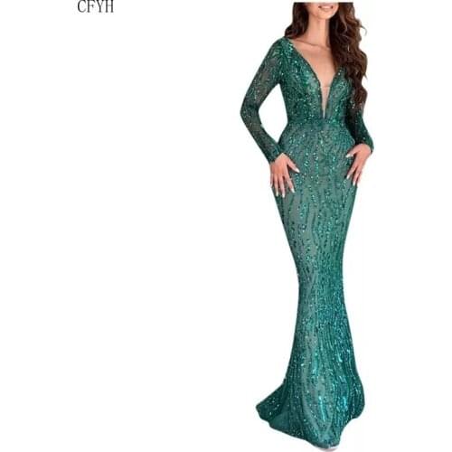 Spring Autumn New Pattern Full Sequin Dress Sexy Long Sleeve Deep V Full Dress Paillette Long Dresses Bodycon Elegant Dress