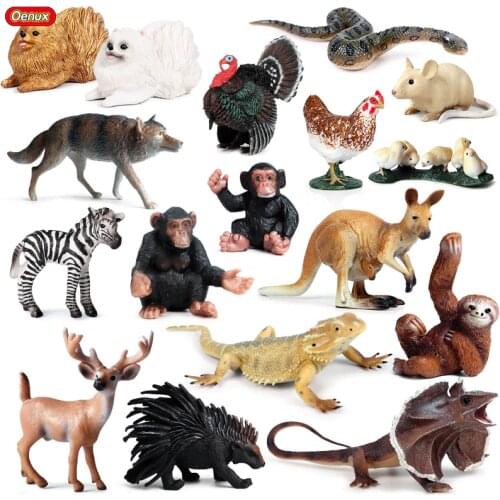 Oenux Original Zoo Farm Animals Model Action Figure Simulation Dog Deer Snake Bird Horse Animal Miniature Figurines Toy Kid Gift