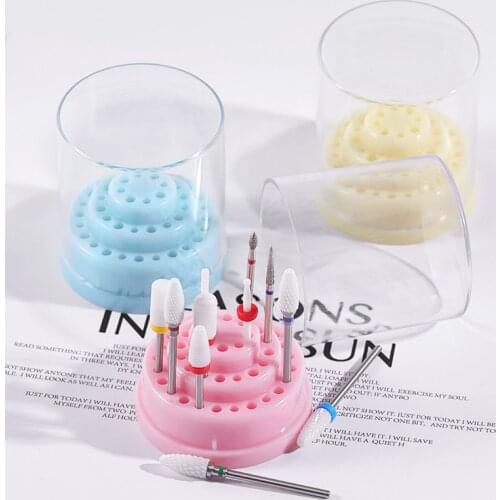 48 Holes Nail Art Drill Bits Empty Storage Box Holder Stand Display Manicure Milling Container Accessories Acrylic Cover Tools
