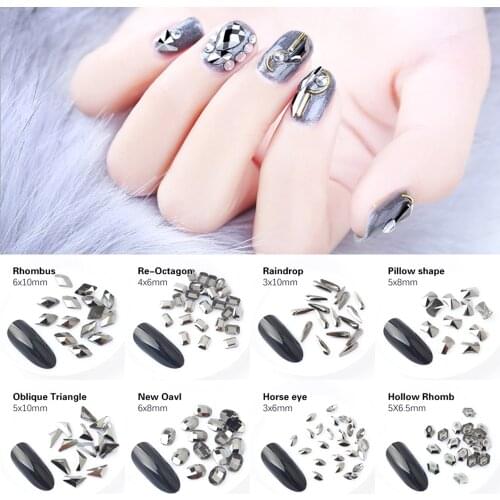Hot sale Hematite Nail Art Rhinestones 30 styles Fancy Crystal stones 30/100Pcs For 3D Nail art decoration