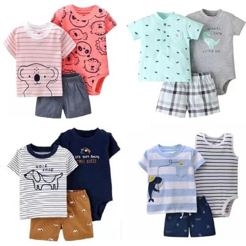 3PCS Newborn Baby Clothing Set 2021 Summer Boy Cartoon Girl Printed Leotard + Top + Shorts Baby Clothing Set