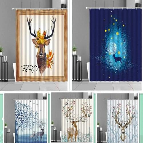 Elk Sika Deer Cartoon Animals Shower Curtains Nordic Dream Home Decoration Living Room Bedroom Background Hanging Cloth Hook