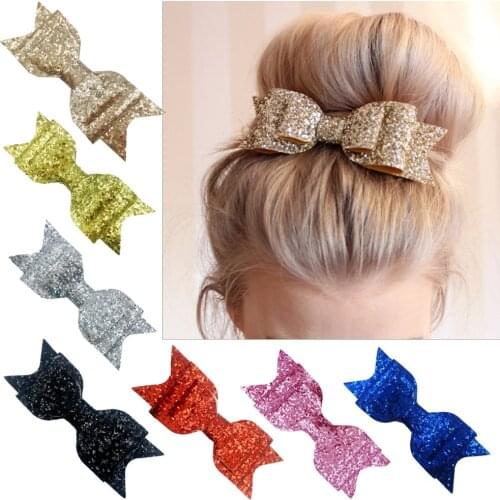 Yundfly 16 Colors Fashion Girls Women Hair Clips Lady Sequin Big Bowknot Barrette Hairpin Kids Adult Hair Bow Accessories