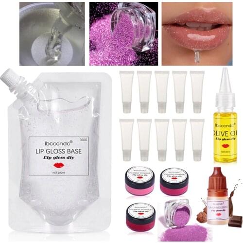 DIY Lip Gloss Tools Kit Lip Gloss Base Moisturizing Lip Gloss Gel 100ml Clear Base Gel Pigment Powder Glitter Flavor Essence
