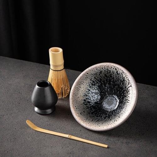 LUWU Jianzhan Ceramic Matcha Set with Bamboo Whisk and Holders Japanese Tea Ceremony Set