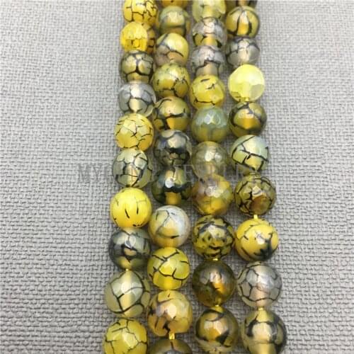 MY0199 Natural Yellow Dragon Vein Agates Stone Beads,Black Lace Dragon Crackled Beads for Bracelet or Necklace Making