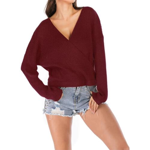 2020 New Women Sweater Spring Casual Pullovers Tops Fashion V-neck Solid Color Long Sleeve Sweater Sexy Ladies Knitwear Jumper