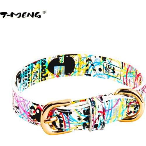 New Fashion Genuine Leather Dog Collar For Small Medium Pets Colorful Pattern Adjustable Size Necklace Pet Products Accessories