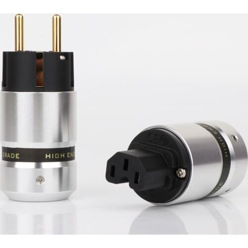 One pair New OEM High End 24K Gold Plated IEC Connector EUR Schuko EU Power Plug for Hifi power Plug extension adapter
