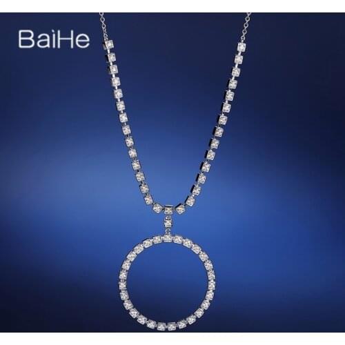 BAIHE Solid 18K White Gold 0.34ct Round H/SI Natural Diamonds Fine Jewelry Women Trendy beautiful small Round Diamond Necklaces