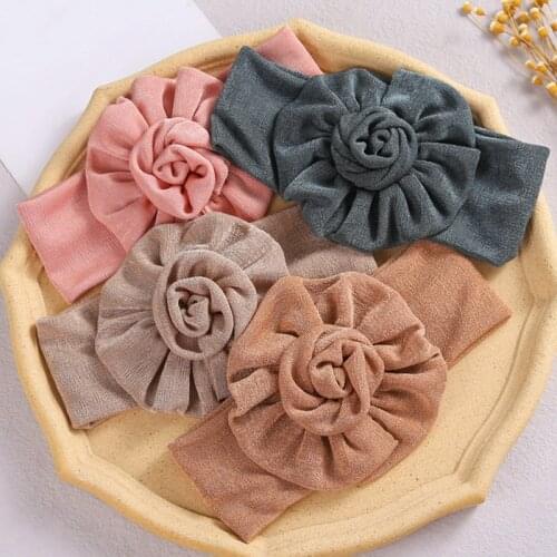Flower Baby Headband For Girls Wide Turban Kids Autumn Breathable Ice Fabric Head Wrap Children Hairbands Hair Accessories
