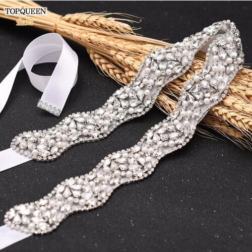 TOPQUEEN S454 Pearl and Rhinestone Wedding Belt Fancy Belts for Women Crystal Belts for Dresses Beaded Belt Evening Gown Belts