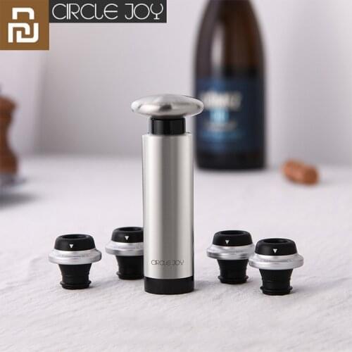 Youpin CircleJoy Wine Saver Vacuum Bottle Stopper Set 1 Pump 4 Caps Sealing Preserver Wine Drinks Bottle Hat Caps Wine Stoppers