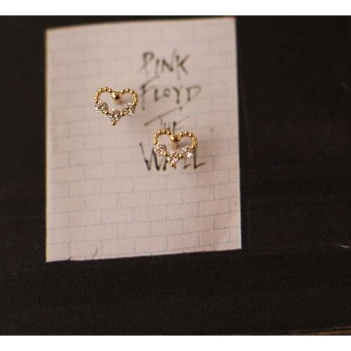 14K Solid Gold Crystal Dainty My heart be my valentine Stud Earring Jewelry Simple Minimal Style Victorian Vintage retro