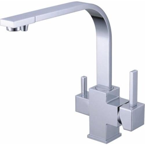 2015 Dual Handle square Torneira Cozinha Faucets Grifos Cocina Best Selling 3 In1 Kitchen Faucet Three Way Tap for Water Filter