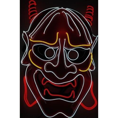 Glowing Hannya EL Wire Cosplay Japanese Monster Luminous Costume Accessories LED Horror Mask For Halloween Party